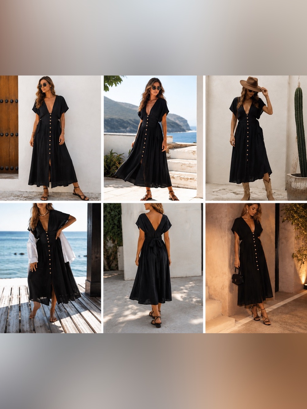 NWT Free People Jacinta Midi Dress Size M Black Button Front Low Neck Side Ties